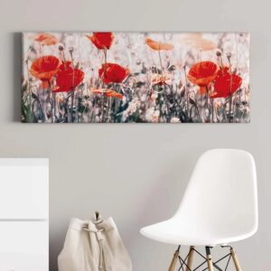 Bricoflor Leinwandbild Mit Mohnblumen Rotes Wandbild Mit Blumenwiese Ideal Für Wohnzimmer Und Schlafzimmer Sommer Leinwand Bild Mit Blumen