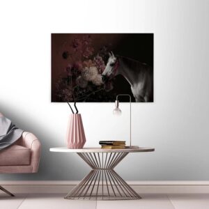 Bricoflor Leinwandbild Mit Pferd Und Blumen Stillleben Gemälde Auf Leinwand In Dunkelrot Neobarock Tier Wandbild Im Gemalten Stil Für Schlafzimmer