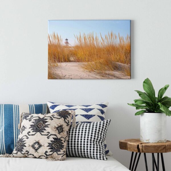 Bricoflor Leinwandbild Mit Strand Und Dünen Keilrahmen Bild Mit Leuchtturm Für Badezimmer Und Schlafzimmer Maritimes Wandbild In Türkis Und Braun
