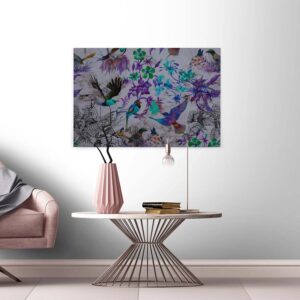 Bricoflor Leinwandbild Mit Vogel Design Im Modernen Stil Vogel Wandbild In Blau Und Lila Canvas Blumenbild Ideal Für Schlafzimmer Und Wohnzimmer