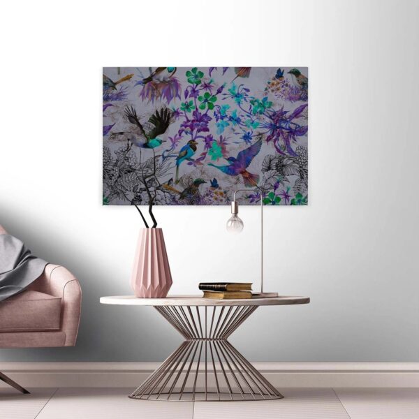 Bricoflor Leinwandbild Mit Vogel Design Im Modernen Stil Vogel Wandbild In Blau Und Lila Canvas Blumenbild Ideal Für Schlafzimmer Und Wohnzimmer