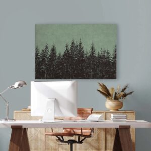 Bricoflor Leinwandbild Tannenwald Grün Schwarz Wandbild Mit Wald Für Wohnzimmer Und Schlafzimmer Grafisches Bild In 120 X 80 Cm