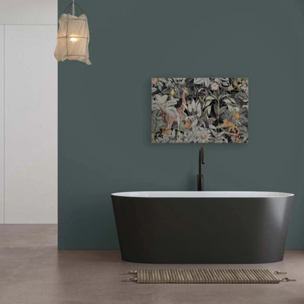 Bricoflor Leinwandbild Tropisch 90 X 60 Cm Dschungel Tiere Bild Schwarz Grün Ocker Wandbild Mit Affen Giraffe Und Tukan Exotisch