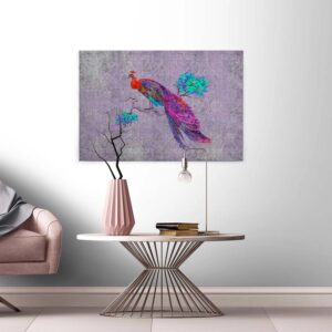 Bricoflor Lila Leinwand Bild Mit Pfau Design Vintage Leinwandbild Bunt Ornament Wandbild Mit Vogel Design Für Schlafzimmer Und Wohnzimmer
