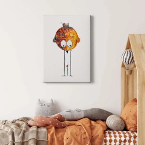 Bricoflor Lustiges Bild Mit Vogel Moderne Kunst Leinwand Bild Mit Tier Motiv Und Blume Kinderzimmer Und Wohnzimmer Leinwandbild In Orange Und Gelb