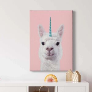 Bricoflor Lustiges Einhorn Bild In Rosa Leinwand Bild Mit Alpaka Ideal Für Babyzimmer Und Kinderzimmer Mädchen Wandbild Mit Lama Motiv