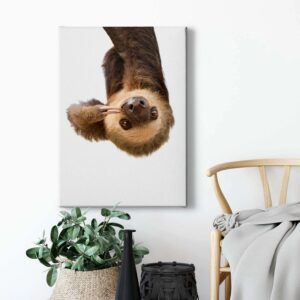 Bricoflor Lustiges Faultier Bild Auf Leinwand Tierfotografie Leinwandbild In Weiß Wohnzimmer Bild Mit Tier Motiv Im Hochformat