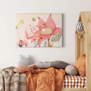 Bricoflor Märchen Bild Für Kinderzimmer Leinwand Bild Mit Elfe Und Blumen Ideal Für Babyzimmer Von Mädchen Rosa Wandbild Mit Biene Und Fee