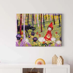 Bricoflor Märchen Bild Für Kinderzimmer Leinwand Bild Mit Rotkäppchen Und Wolf In Grün Und Rot Kunst Wandbild Ideal Für Jungen Und Mädchen