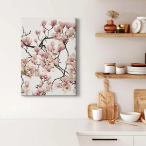 Bricoflor Magnolien Bild Auf Leinwand Rosa Wandbild Mit Frühlingsblumen Ideal Für Schlafzimmer Hochformat Leinwandbild Mit Blumen
