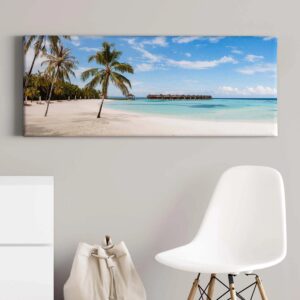 Bricoflor Malediven Bild Mit Strand Exotisches Leinwand Bild Mit Sandstrand Und Palmen Meer Wandbild In Türkis Ideal Für Schlafzimmer Und Wohnzimmer