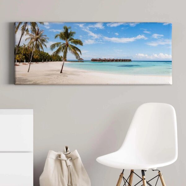 Bricoflor Malediven Bild Mit Strand Exotisches Leinwand Bild Mit Sandstrand Und Palmen Meer Wandbild In Türkis Ideal Für Schlafzimmer Und Wohnzimmer