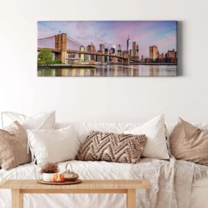 Bricoflor Manhattan Bild Mit Brücke Brooklyn Bridge Leinwand Bild Ideal Für Wohnzimmer Und Schlafzimmer Modernes Wandbild Mit Stadt Motiv