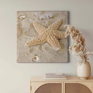 Bricoflor Maritimes Bild Mit Seestern Leinwand Bild Mit Strand Und Muscheln Ideal Für Schlafzimmer Und Badezimmer Meer Wandbild In Beige Und Crème
