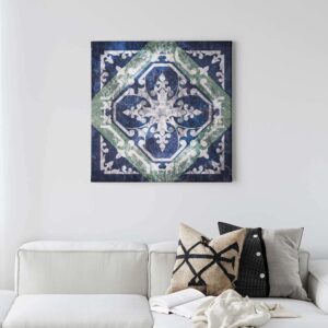 Bricoflor Marokkanisches Leinwand Bild Im Vintage Stil Orientalisches Wandbild In Dunkelblau Und Grau Fliesen Leinwandbild Für Küche Und Schlafzimmer