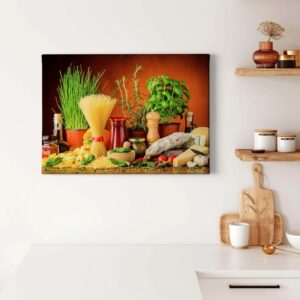 Bricoflor Mediterranes Deko Wandbild Für Küche Leinwand Bild In Rot Und Grün Mit Pasta Motiv Nudel Küchenwandbild Im Querformat