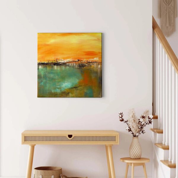 Bricoflor Meer Bild Im Gemälde Stil Kunstdruck Leinwand Bild In Orange Und Türkis Maritimes Wandbild Gemalt Ideal Für Wohnzimmer Und Schlafzimmer