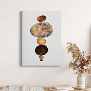 Bricoflor Mid Century Bild In Gold Und Braun Grafik Wandbild Mit Stein Design Ideal Für Schlafzimmer Und Büro Modernes Leinwandbild Im Hochformat