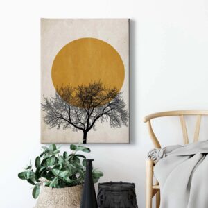 Bricoflor Mid Century Wandbild Leinwand Bild Mit Baum Des Lebens In Gelb Und Schwarz Asiatisches Leinwandbild In Senfgelb Ideal Für Schlafzimmer