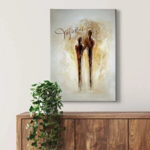 Bricoflor Moderne Kunst Bild Mit Personen Abstrakte Kunst Leinwand Bild In Braun Und Gold Wohnzimmer Und Flur Leinwandbild Im Hochformat