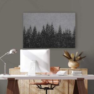 Bricoflor Modernes Bild Mit Tannenwald Grau Schwarz In 120 X 80 Cm Wald Leinwandbild Für Schlafzimmer Und Büro Wandbild Grafisch