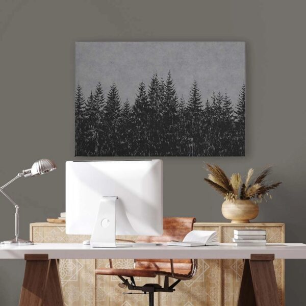 Bricoflor Modernes Bild Mit Tannenwald Grau Schwarz In 120 X 80 Cm Wald Leinwandbild Für Schlafzimmer Und Büro Wandbild Grafisch