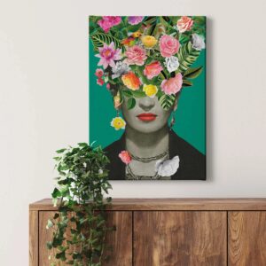 Bricoflor Modernes Leinwand Bild Mit Frau Und Blumenkopf Frida Leinwandbild Mit Blumen Und Vogel Design Ausgefallenes Wandbild Bunt Für Wohnzimmer