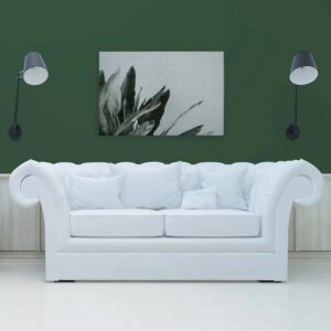 Bricoflor Modernes Leinwandbild Palmenblätter Wandbild Minimalistisch Weiß Grün Badezimmer Und Schlafzimmer Bild In 90 X 60 Cm