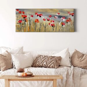 Bricoflor Mohnblumen Bild Gemalt Leinwand Bild Mit Blumenwiese In Rot Und Gelb Wohnzimmer Und Schlafzimmer Wandbild In Gemälde Optik Mit Blumen