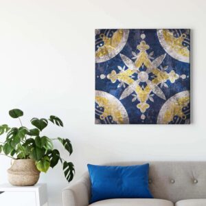 Bricoflor Mosaik Leinwand Bild Orientalisches Wandbild In Dunkelblau Und Gelb Boho Leinwand Bild In Fliesenoptik Ideal Für Küche Und Schlafzimmer