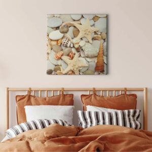 Bricoflor Muschel Bild Mit Steinen Maritimes Leinwand Bild Mit Seestern Ideal Für Schlafzimmer Und Badezimmer Wandbild In Beige Braun Mit Meer Motiv