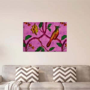 Bricoflor Neon Bild Auf Leinwand Mit Paradiesvogel Vogel Wandbild Pink Und Grün Für Schlafzimmer Und Wohnzimmer Buntes Leinwandbild Mit Vogel Design