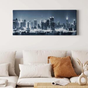 Bricoflor New York Bild Mit Skyline Modernes Wandbild Mit Stadt Motiv In Blau Silber Ausgefallenes City Leinwandbild Ideal Für Schlafzimmer Und Bar