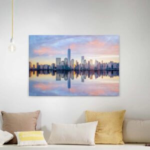 Bricoflor New York Leinwand Bild In Rosa Und Hellblau Romantisches Leinwandbild Mit Sonnenuntergang Ideal Für Schlafzimmer Skyline Wandbild Auf Canvas