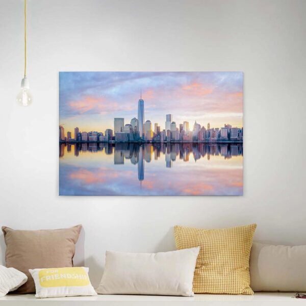 Bricoflor New York Leinwand Bild In Rosa Und Hellblau Romantisches Leinwandbild Mit Sonnenuntergang Ideal Für Schlafzimmer Skyline Wandbild Auf Canvas