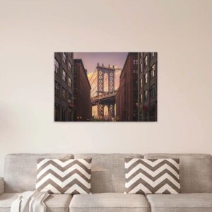 Bricoflor New York Leinwand Braun Und Lila Wandbild Mit Sonnenuntergang An Brooklyn Bridge Keilrahmen Bild Mit Brücke Ideal Für Schlafzimmer Und Küche