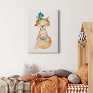 Bricoflor Niedliches Bild Auf Leinwand Mit Fuchs Kinderzimmer Leinwandbild In Aquarell Optik Für Jungen Und Mädchen Fuchsbild Im Hochformat