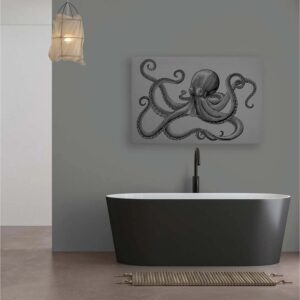 Bricoflor Oktopus Leinwand Grafisch Deko Leinwandbild Mit Krake Schwarz Grau Vintage Wandbild Mit Tintenfisch In 90 X 60 Cm