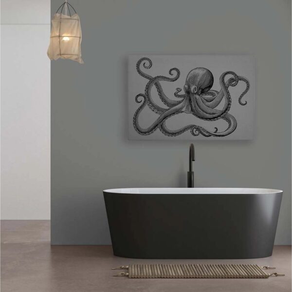 Bricoflor Oktopus Leinwand Grafisch Deko Leinwandbild Mit Krake Schwarz Grau Vintage Wandbild Mit Tintenfisch In 90 X 60 Cm