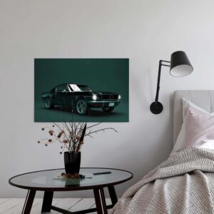 Bricoflor Oldtimer Wandbild In Petrol Und Schwarz Dunkelgrünes Leinwand Bild Mit Auto Für Wohnzimmer Und Büro Canvas Leinwandbild Auf Keilrahmen