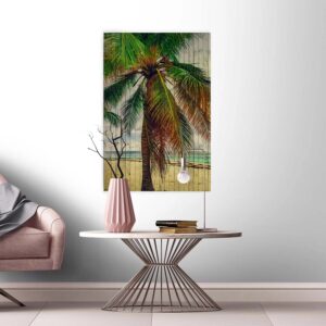 Bricoflor Palmen Bild Mit Sandstrand Exotisches Wandbild Mit Strand Motiv In Holz Optik Canvas Leinwandbild Mit Meer Motiv Für Schlafzimmer Und Bad