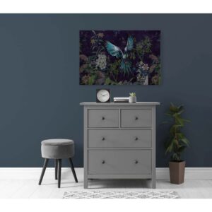 Bricoflor Papagei Bild Auf Leinwand Dunkelblau Dschungel Wandbild 120 X 80 Cm Leinwandbild Mit Vogel Und Blumen Für Schlafzimmer
