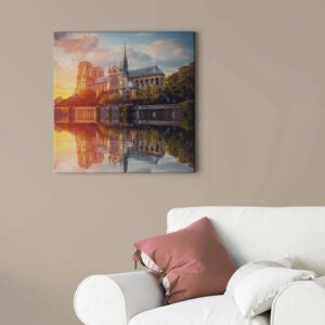 Bricoflor Paris Leinwand Bild Im Sonnenuntergang Stadt Wandbild Mit Notre Dame In Sonnenstrahlen Buntes Leinwandbild Für Schlafzimmer Und Wohnzimmer