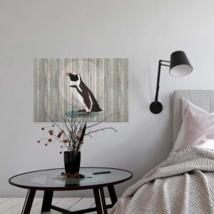 Bricoflor Pinguin Wandbild In Holz Optik Graues Leinwandbild Mit Tier Motiv Ideal Für Bade Und Schlafzimmer Modernes Holzbild Mit Grafischem Design