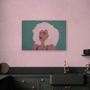 Bricoflor Pop Art Bild In Steinoptik Deko Leinwandbild In Salbeigrün Rosa Retro Wandbild Mit Frau Ideal Für Wohnzimmer 90 X 60 Cm