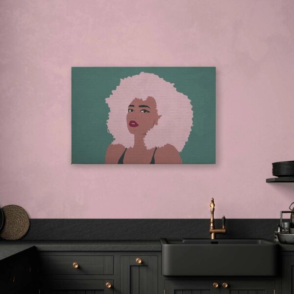 Bricoflor Pop Art Bild In Steinoptik Deko Leinwandbild In Salbeigrün Rosa Retro Wandbild Mit Frau Ideal Für Wohnzimmer 90 X 60 Cm