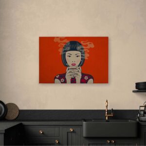 Bricoflor Pop Art Leinwand Bild Mit Manga Motiv Japan Wandbild In Orange Für Esszimmer Und Küche Modernes Leinwandbild Mit Asiatischem Tee Design