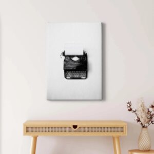 Bricoflor Retro Bild Mit Schreibmaschine Schwarz Weiß Bild Auf Leinwand Für Büro Und Wohnzimmer Leinwandbild Als Kunstdruck Im Minimalismus Stil