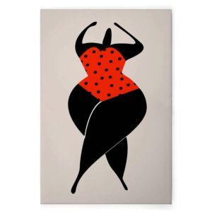 Bricoflor Retro Wandbild Mit Frau Im Badeanzug Der 60Er Jahre Schwarz Rot Leinwandbild Im Pop Art Stil Für Schlafzimmer 90 X 60 Cm