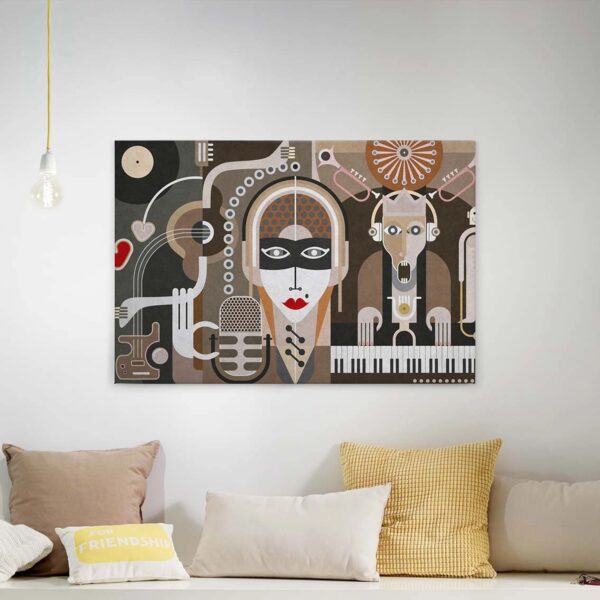 Bricoflor Retro Wandbild Mit Schallplatte Leinwand Bild Mit Jazz Motiv In Beige Und Grau 60Er Jahre Leinwandbild Mit Musik Design Ideal Für Wohnzimmer